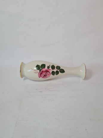 Ваза винтажная Royal KM Bavaria, белый фафор с декором и позолоченным ободком "Розовая роза", 28,5 x 8см / 3,5см, Германия, 1960-70гг.