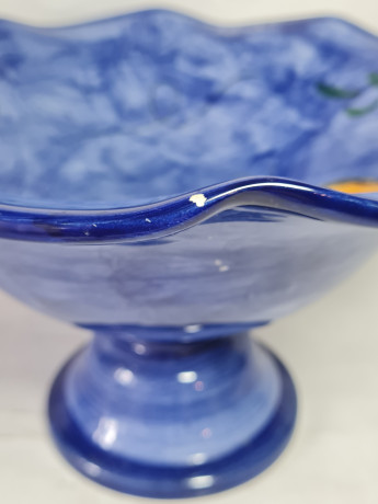 Фруктовница винтажная большая Pintado A Mano Spain, синяя с фруктовым декором, 28 x 18 см, Испания, 1970-80гг.