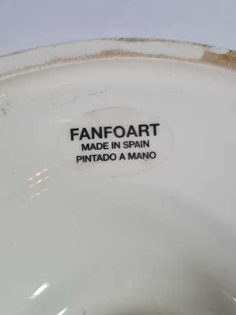 Фруктовница винтажная большая Pintado A Mano Spain, синяя с фруктовым декором, 28 x 18 см, Испания, 1970-80гг.