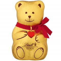 Lindt Teddy 3stk x 100g, Мишки Линдт из молочного шоколада, 12см, с красным бантом и красным сердцем, 3шт х 100г, 300г.