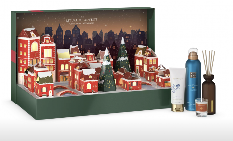 RITUALS Adventskalender DELUXE Адвент-календарь 2024, 24 бьюти сюрприза, в зеленой коробке со светодиодной гирляндой