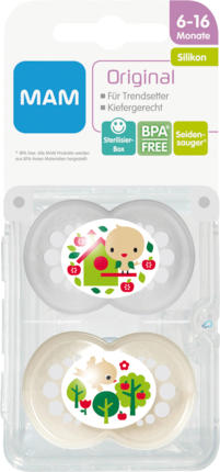MAM Соска (успокаивающая) Оригинал ьный 6-16 Месяц ы, Силикон , 2 шт