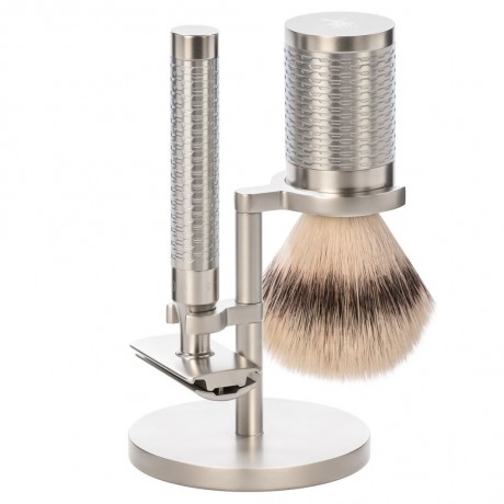 Muhle Rocca 3 tlg. Rasierset Silvertip Fibre, Griff Edelstahl  Бритвенный набор Rocca из 3 предметов Silvertip Fibre, ручка из нержавеющей стали