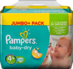 Pampers Baby-Dry Подгузники Размер 4+ Maxi plus 9-20 kg Jumbo+ Pack, 76 шт