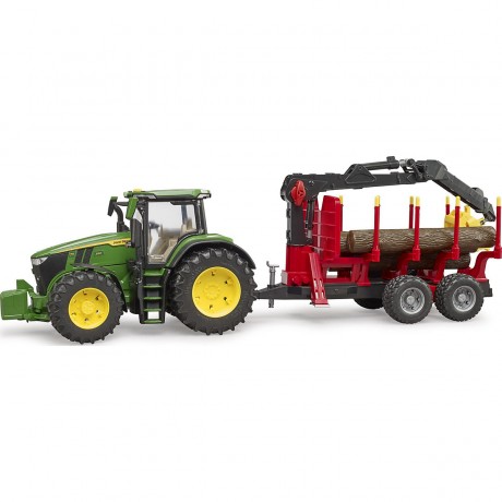Bruder Traktor John Deere 7R350 mit Ruckeanhanger und vier Baumstammen Трактор John Deere 7R350 с прицепом и четырьмя бревнами