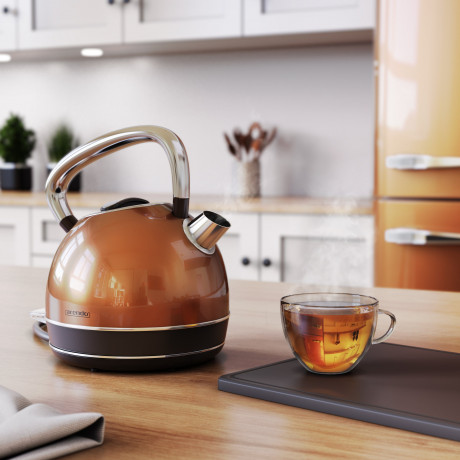 Arendo Arendo Wasserkocher, 1,7 l, 2200 W, Edelstahl Retro Style Vintage, LED Temperaturanzeige, kupfer, Vintage Retro Style Edelstahl-Teekessel im Kupfer Design mit Displayanzeige  Чайник Arendo, 1,7 л, 2200 Вт, нержавеющая сталь, винтажный ретро-стиль, 
