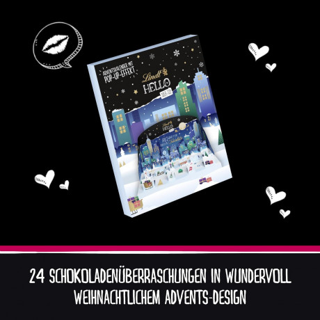 Lindt HELLO 2024 Adventskalender, Адвент-календарь, 24 сладких сюрприза из серии Lindt Hello, 800 г, 3 штуки