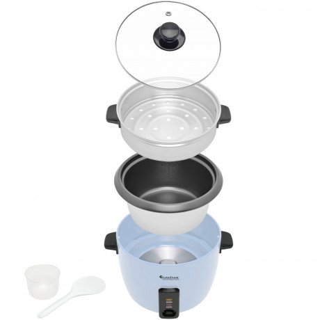 TurboTronic by Z-Line TurboTronic by Z-Line Reiskocher 1,5 Liter mit Dampfgareinsatz aus Edelstahl PLASTIKFREI, 500 W, Dampfgareinsatz aus Edelstahl PLASTIKFREI Dampfgarer Reistopf Retro blau Рисоварка TurboTronic by Z-Line 1,5 литра с пароваркой из нержа