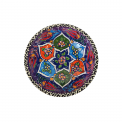 Чаша винтажная Kusahya Cakir, темно-синяя керамика с разноцветным ярким декором, ручная работа, 12,5 x 4,5 см, Турция, 1950-60гг.