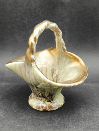 Конфетница винтажная Jasba Pottery в виде корзинки, перламутр, керамика, 12 х 11 см, Германия, 1970-80гг.