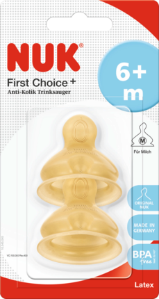 Nuk Первый Выбор Plus Насадка для бутылочки Латексная Размер 2, 6-18 Месяц ы, Lochgröße M для Молоко, 2 шт