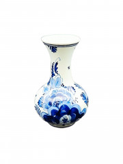 Ваза винтажная Delft Holland среднего размера, с цветочным декором, фарфор, 13 х 7 см, Голландия, 1960-70гг.