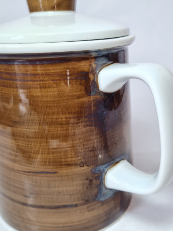 Чайник винтажный Bauscher Weiden Bavaria в коричнево-черно-белых тонах, ручная работа, 18 x 18 см, Германия, 1960-70гг.