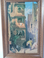 Картина винтажная &quot;Почтальон&quot; Spitzweg, деревянная рама, 24 x 37 см, Германия, 1960-70гг.