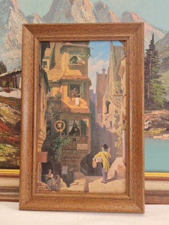 Картина винтажная "Почтальон" Spitzweg, деревянная рама, 24 x 37 см, Германия, 1960-70гг.