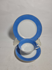 Чайное трио винтажное Ullersricht-Weiden Bavaria в бело-голубых тонах, фарфор, Германия, 1960-70гг.