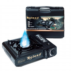 Roland Roland Gaskocher Outdoor Camping Gaskocher mit automatischer Piezozundung Kochfeld, (1 flammig Campingkocher Inkl. Tragekoffer Campinggaskocher Universalkocher Kocher mobiler Gasherd mobil Kartuschenkocher mit Piezo Zundung Kohleanzunder, 1-St., pe