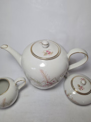 Zeh Scherzer Bavaria Фарфоровый набор для чая &quot;Розовые цветы&quot;: Чайник, сахарница, молочник, Германия, 1960-70гг.