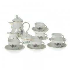 Meissen Meissen Neuer Ausschnitt - Indische Fels- Blumen- und Vogelmalerei 125 bunt mit Goldrand Espressoservice 6 Personen 15-tlg. Новый раздел Мейсена - Индийская роспись скал, цветов и птиц 125 красок с золотым ободком эспрессо сервиз 6 персон 15 шт.