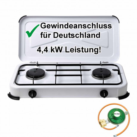 BlueCraft BlueCraft Gaskocher, (inkl. Gasschlauch und Gasregler), Campingkocher 2-flammig, Gasherd 50 mbar  Газовая плита BlueCraft (включая газовый шланг и газовый регулятор), походная плита 2 пламени, газовая плита 50 мбар