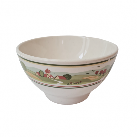 Тарелка винтажная керамическая Pfalzkeramik "Фермерское хозяйство", среднего размера, глубокая, 13.8 x 8 см, Германия, 1960-70гг.