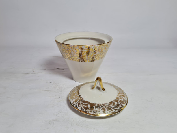 Набор для чая винтажный Johann Seltmann Vahenstrauß Bavaria / 56er с золотым узором, чайник, молочник, сахарница, фарфор, Германия, 1960-70гг.