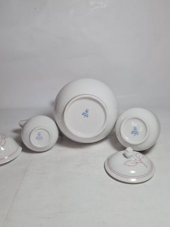 Набор для чая винтажный Bavaria, бело-красный декор, фарфор, Германия, 1960-70гг.