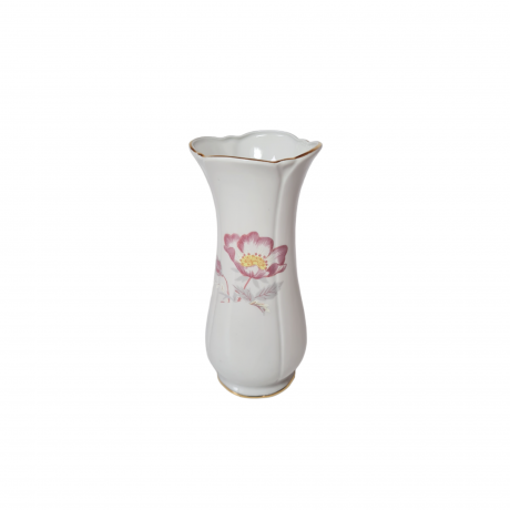 Regent Crown Romania Белая фарфоровая ваза с цветочным рисунком и позолоченным ободком, 16,5 x 8 см, Румыния, 1960-70гг.