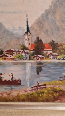 Картина винтажная A.Dihlmann &quot;Городок на озере&quot;, в деревянной раме, 49,5 x 40 см, Германия, 1960-1970гг.