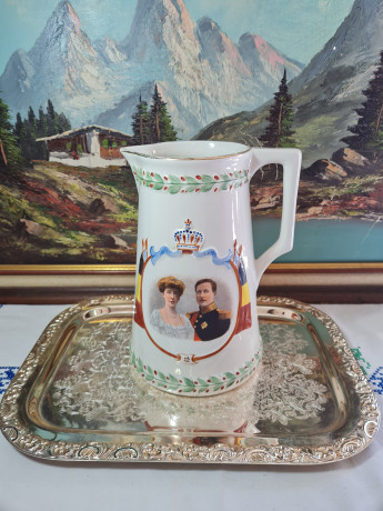 Кувшин винтажный Imprele&Royal с портретом бельгийской королевской четы, керамика, 27 x 20 см, Германия, 1960-70гг.
