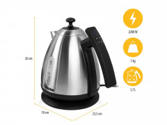 Tristar Tristar Wasserkocher WK-3403, 2200,00 W, digital, 1,7 Liter, LED Anzeige, kabellos, 2200 Watt, silber  Чайник Tristar WK-3403, 2200,00 Вт, цифровой, 1,7 л, светодиодный дисплей, беспроводной, 2200 Вт, серебристый