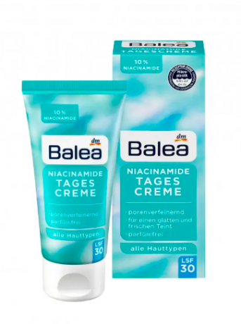 Balea  Niacinamide Tagescreme LSF30, Балеа Дневной крем для лица с 10% ниацинамида и SPF30 для сужения пор, 50 мл