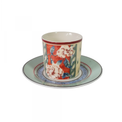 Кофейная пара винтажная с ярким цветочным рисунком, фарфор, Tasse Ivoire/Unterteller Winterling, 7,5 x 5,5 см / 12 см, Германия, 1960-70гг.