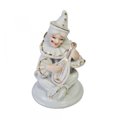 Фигурка винтажная Im Stil Limoges &quot;Белый клоун с мандолиной&quot;, фарфор, 11 x 6,5 см, Франция, 1960-70гг.