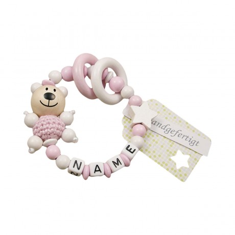 kleinerStorch Greifling mit Name – Madchen Beissring personalisiert – Holz Rassel Bar Stern weiss Игрушка-клатч с именем