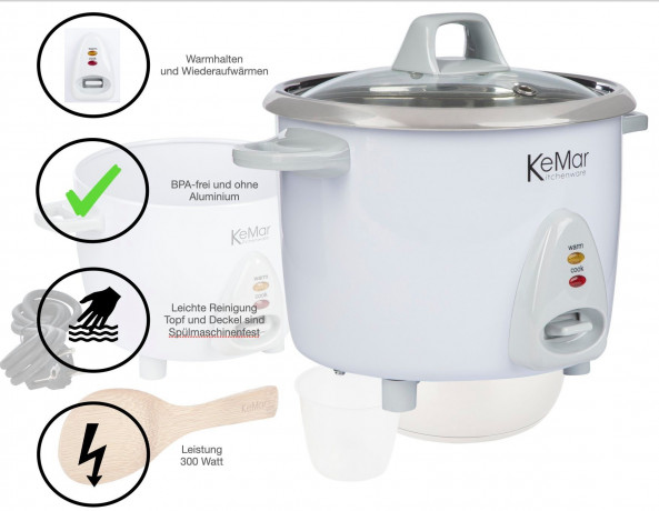 KeMar Kitchenware KeMar Kitchenware Reiskocher KRC-100, 300 W, Reiskocher mit Edelstahltopf KeMar Kitchenware Рисоварка KRC-100, 300 Вт, Рисоварка с кастрюлей из нержавеющей стали