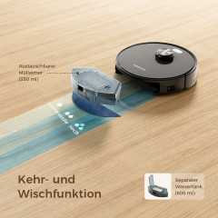 Tesvor Tesvor Akku-Bodenstaubsauger S5 mit Wischfunktion 3000Pa Staubsauger Roboter 180Min Lasernavigation, 25,00 W, Mit Staubbox  Беспроводной пылесос Tesvor S5 с контейнером и функцией очистки, робот-пылесос, 3000 Па, лазерная навигация, 180 минут, 25,0