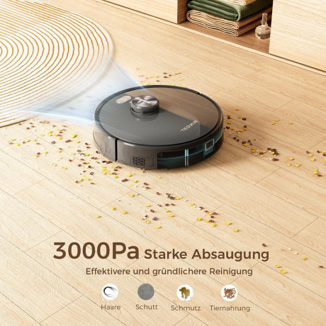 Tesvor Tesvor Akku-Bodenstaubsauger S5 mit Wischfunktion 3000Pa Staubsauger Roboter 180Min Lasernavigation, 25,00 W, Mit Staubbox Беспроводной пылесос Tesvor S5 с контейнером и функцией очистки, робот-пылесос, 3000 Па, лазерная навигация, 180 минут, 25,0