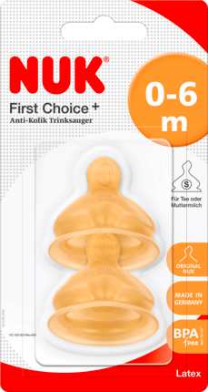 Nuk Первый Выбор+ Latex-Насадка для бутылочки S (Чай) Размер 0-6 Месяц	ы, 2 шт