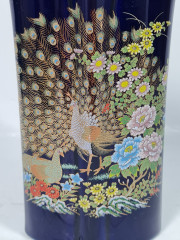 Ваза винтажная Golden Love Peacock с ярким павлином и золотым декором, керамика, 16 см, Япония, 1960-70гг.