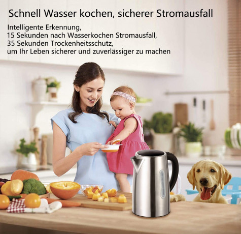 OKA OKA Wasserkocher Edelstahl-Wasserkocher 2200W fur schnelles Aufkochen, 2200,00 W, 1,7L Fassung,Sichtfenster,automatisch abschaltend,inkl.Kalkfilter  Чайник OKA Чайник из нержавеющей стали 2200 Вт для быстрого закипания, 2200,00 Вт, объем 1,7 л, смотро