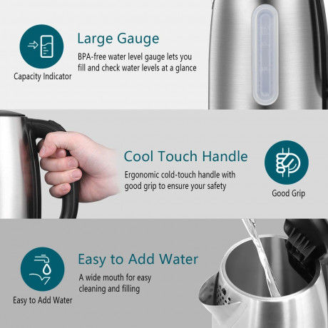 OKA OKA Wasserkocher Edelstahl-Wasserkocher 2200W fur schnelles Aufkochen, 2200,00 W, 1,7L Fassung,Sichtfenster,automatisch abschaltend,inkl.Kalkfilter  Чайник OKA Чайник из нержавеющей стали 2200 Вт для быстрого закипания, 2200,00 Вт, объем 1,7 л, смотро