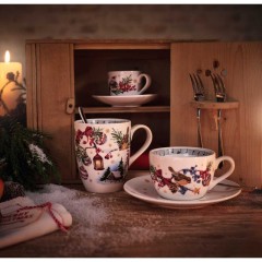 Hutschenreuther Hutschenreuther Sammelserie Weihnachtslied 2022 Set 2-tlg. Cappuccinotasse 0,22 L mit Untertasse 16 cm 'Leise rieselt der Schnee' Hutschenreuther Collection Series Christmas Carol 2022 Set 2 pcs. Чашка для капучино 0,22 л с блюдцем 16 см &quot;