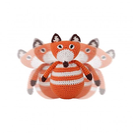SindiBaba® Baby-Stehaufmannchen Fuchs FRED gehakelt mit Glockchen Детская стоячая игрушка лиса ФРЕД связана крючком с колокольчиком