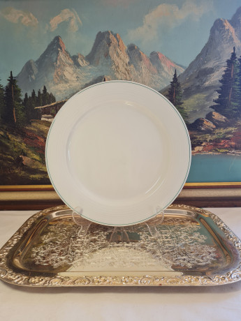 Bauscher Weiden Фарфоровая белая тарелка с зелёным ободком, 27,5 x 2,5 см, Германия, 1960-70гг.