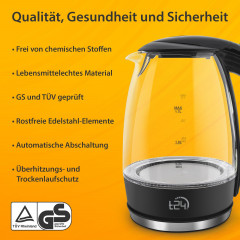 T24 T24 Wasserkocher Glas Wasserkocher 1,7 L BPA frei THV Rheinland GS Zertifiziert, 1.7 l, 2200 W  Чайник T24 стеклянный чайник 1,7 л, без BPA, сертифицирован THV Rheinland GS, 1,7 л, 2200 Вт