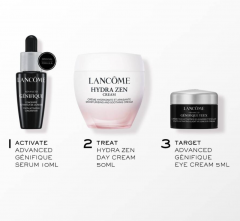LANCOME HYDRAZEN PFLEGE SET Подарочный набор для ухода за кожей, ограниченная серия 2024 года: Дневной крем HYDRA ZEN 50мл, ADVANCED GENIFIQUE сыворотка 10мл и крем для глаз 5мл