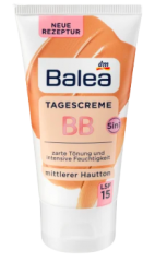 Balea Getonte Tagescreme BB Mittlerer Hautton, Балеа ВВ крем дневной с витамином Е и маслом косточек персика, средний тон, SPF15, 50мл