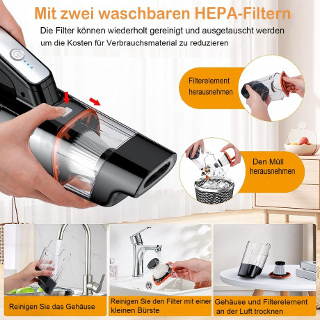 Mutoy Mutoy Akku-Handstaubsauger Akku-Handstaubsauger,10000Pa Handstaubsauger,Kabellos Autostaubsauger, mit wiederaufladbarer 2000mAh Batterie und Hepa-Filter, 3x2000mAh wiederaufladbare,Nass/Trocken,mit Waschbar HEPA-Filter  Беспроводной ручной пылесос M
