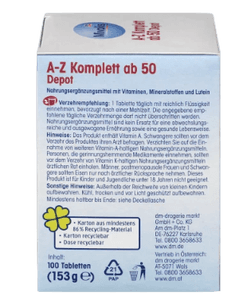 Mivolis A-Z Komplett ab 50 Tabletten Дас Гезунде Плюс, Комплексные витамины против старения От А до Z Komplett, для людей старше 50 лет, 100 шт